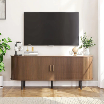 TV Stand with Sliding Doors and Power Outlet