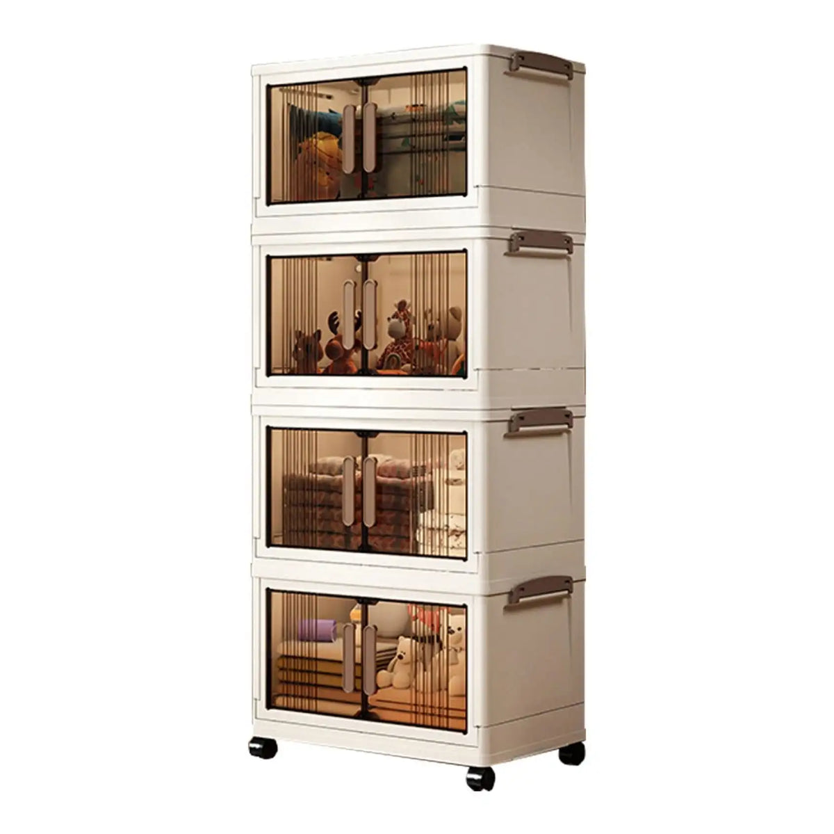 Armoire de rangement empilable avec portes et roues