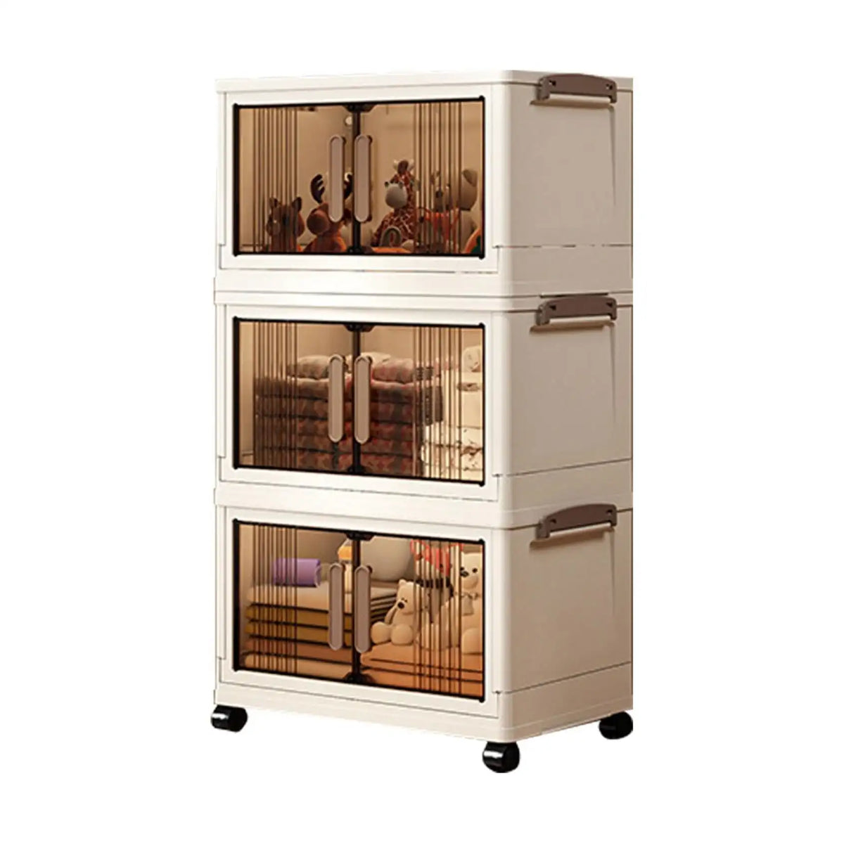 Armoire de rangement empilable avec portes et roues