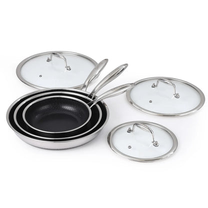 6-Piece Stainless Steel Frying Pan and Lid Set