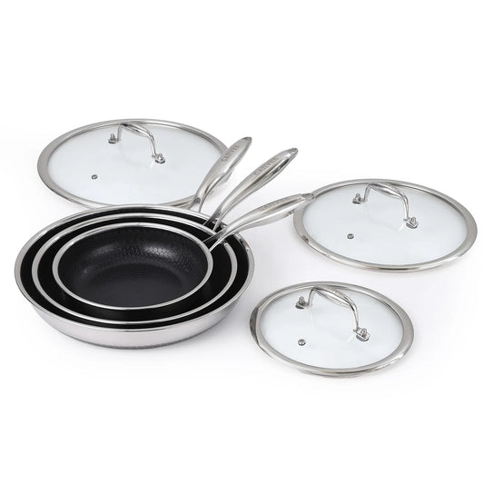 6-Piece Stainless Steel Frying Pan and Lid Set