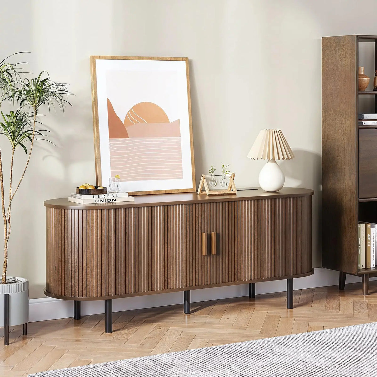 TV Stand with Sliding Doors and Power Outlet