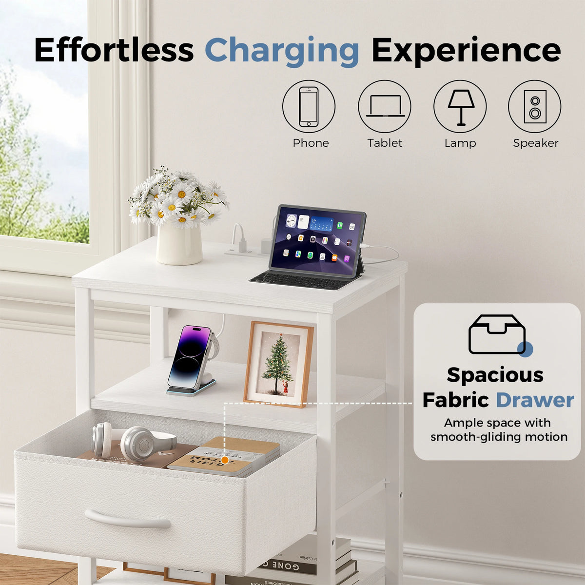 LED Nightstand with Charging Station
