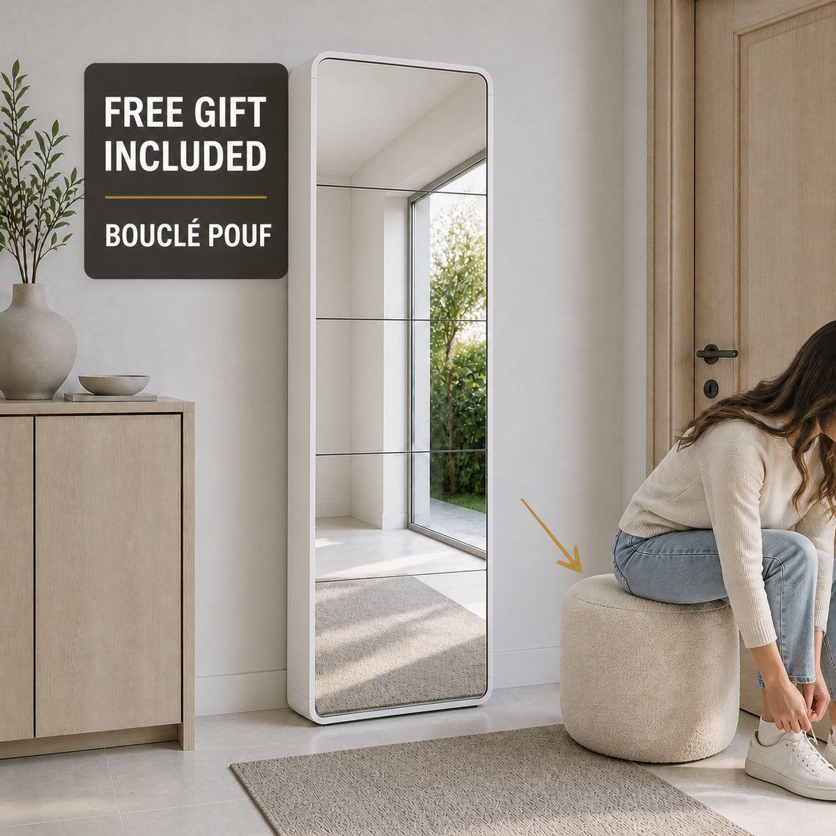 dorevanna mirror cabinet boucle pouf free gift informational