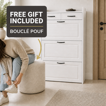 dorevanna shoe cabinet boucle pouf free gift informational