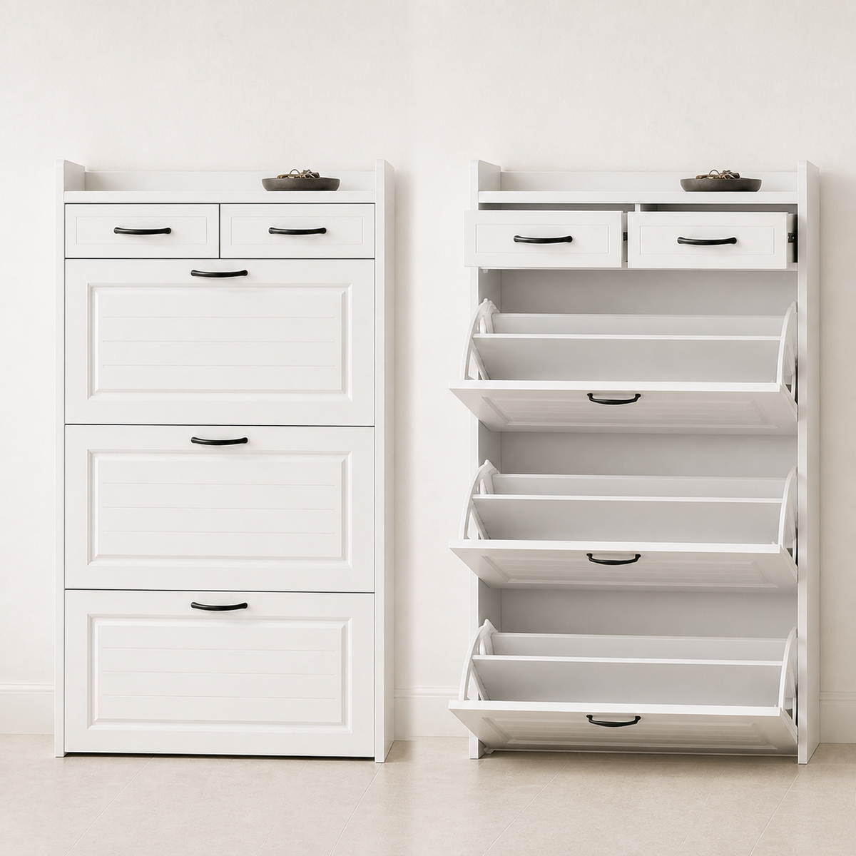 Dorevanna entryway — organized storage closed open